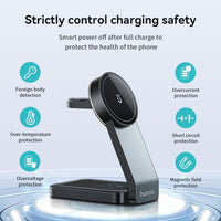 Hoco CQ3 15W Motorcycle Folding 3 in 1 Magnetic Fast Wireless Charger - Black