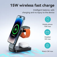 Hoco CQ3 15W Motorcycle Folding 3 in 1 Magnetic Fast Wireless Charger - Black