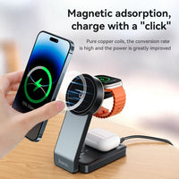 Hoco CQ3 15W Motorcycle Folding 3 in 1 Magnetic Fast Wireless Charger - Black