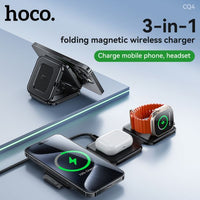 Hoco CQ4 20W Unique 3 in 1 Folding Magnetic Wireless Fast Charger - Black