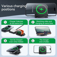 Hoco CQ4 20W Unique 3 in 1 Folding Magnetic Wireless Fast Charger - Black