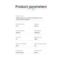 Hoco EQ5 Energy ANC ENC Noise Cancelling True Wireless Bluetooth Headset - Black