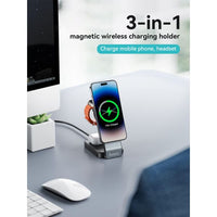 Hoco CQ3 15W Motorcycle Folding 3 in 1 Magnetic Fast Wireless Charger - Black
