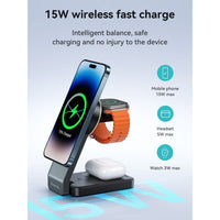 Hoco CQ3 15W Motorcycle Folding 3 in 1 Magnetic Fast Wireless Charger - Black