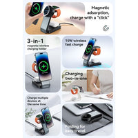 Hoco CQ3 15W Motorcycle Folding 3 in 1 Magnetic Fast Wireless Charger - Black