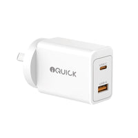 iQuick GaN II 45W PD3.0+QC3.0 Dual Ports Charging Adapter-White