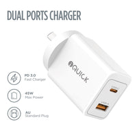 iQuick GaN II 45W PD3.0+QC3.0 Dual Ports Charging Adapter-White