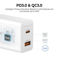 iQuick GaN II 45W PD3.0+QC3.0 Dual Ports Charging Adapter-White