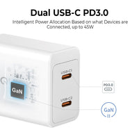 iQuick GaN II 45W PD3.0 Dual USB-C Ports Charging Adapter-White