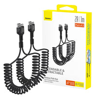 Baseus Fish-Eye Coiled Data Cable USB-A to USB-C 2A 1m (Pack of 2)-Cluster Black