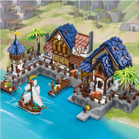JIESTAR Building Blocks MOC 89152 Castle Harbor Medieval 2979pcs lighting effect toy