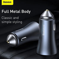 Baseus Golden Contactor Pro Dual Quick Charger Car Charger U+C 40W (With Simple Wisdom Data Cable Type-C to iP 1m)-Dark Gray