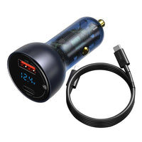 Baseus Particular Digital Display QC+PPS Dual Quick Charger Car Charger 65W (With Type-C to Type-C 100W Cable (20V/5A) 1m)-Dark Gray