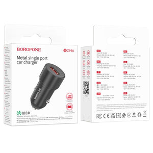 BOROFONE BZ19A Wisdom single port QC3.0 car charger - black