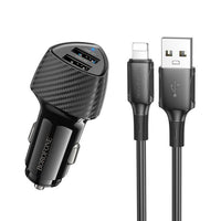 BOROFONE BZ31A Solid dual-port car charger set(iP) - black
