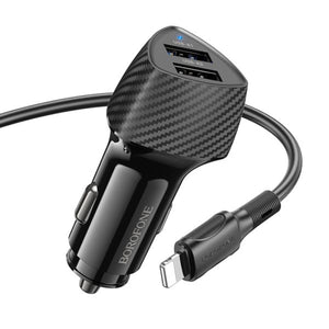 BOROFONE BZ31A Solid dual-port car charger set(iP) - black