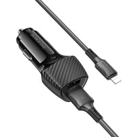 BOROFONE BZ31A Solid dual-port car charger set(iP) - black
