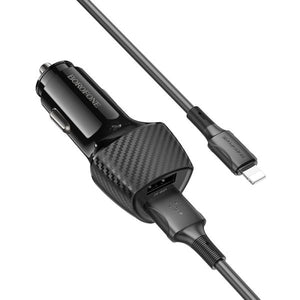 BOROFONE BZ31A Solid dual-port car charger set(iP) - black