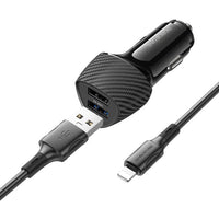 BOROFONE BZ31A Solid dual-port car charger set(iP) - black
