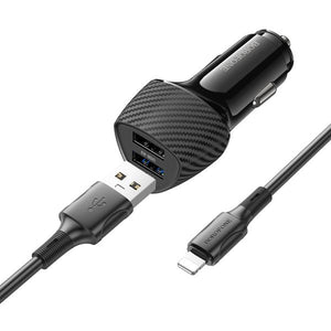 BOROFONE BZ31A Solid dual-port car charger set(iP) - black