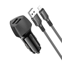 BOROFONE BZ31A Solid dual-port car charger set(iP) - black
