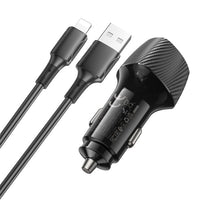 BOROFONE BZ31A Solid dual-port car charger set(iP) - black
