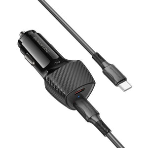 BOROFONE BZ31D Solid PD60W(2C) car charger set(C to C) - black