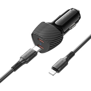 BOROFONE BZ31D Solid PD60W(2C) car charger set(C to iP) - black