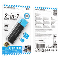 BOROFONE DH9 Wisdom 2-in-1 USB 3.0 card reader - black blue
