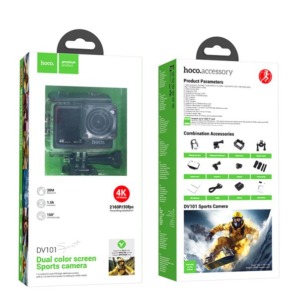 hoco DV101 dual color screen sports camera - black