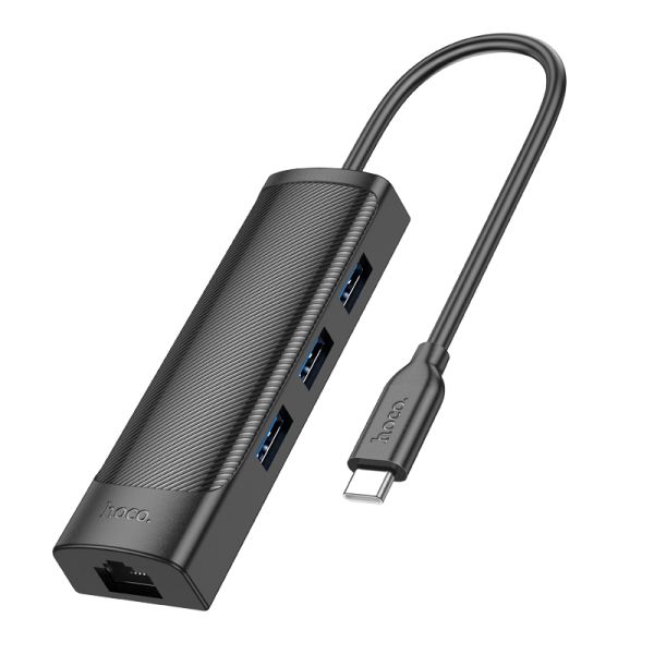 hoco HB42 Easy safety 4-in-1 Gigabit Ethernet Adapter(Type-C to USB3.0*3+RJ45)(L=0.2M) - black