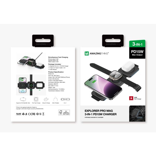 AMAZINGTHING Explorer Pro Mag 3-IN-1 PD15W Charger - Black