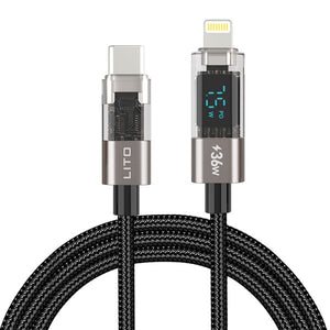 LITO LD09 USB-C to Lightning High Speed Charging Braided with display 120cm - Black