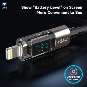 LITO LD09 USB-C to Lightning High Speed Charging Braided with display 120cm - Black