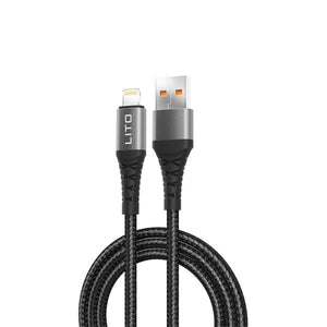 LITO LD08 USB-A To Lightning Nylon braided Cable 100cm - Black