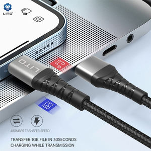 LITO LD08 USB-A To Lightning Nylon braided Cable 100cm - Black
