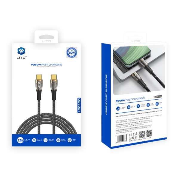 LITO LD01 USB-C To USB-C Liquid Silicone Fast Charging Cable 120cm - Black