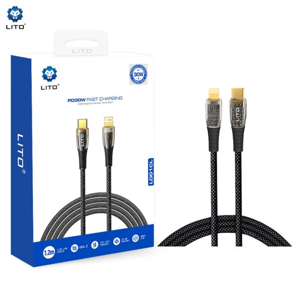 LITO LD01 USB-C To Lightning Liquid Silicone Fast Charging Cable 120cm - Black