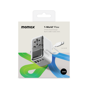 Momax World 35W GaN AC Travel Adaptor With cable - White