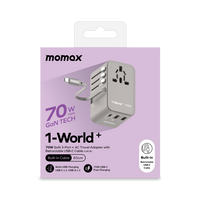 Momax World 70W GaN AC Travel Adaptor With cable
