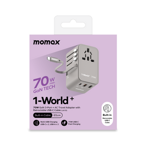 Momax World 70W GaN AC Travel Adaptor With cable