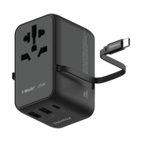 Momax World 25W GaN AC Travel Adaptor With cable - Black