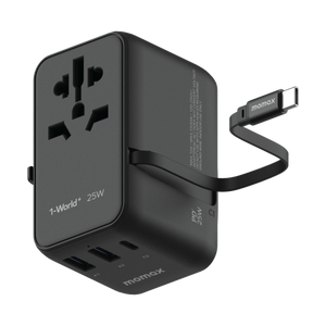 Momax World 25W GaN AC Travel Adaptor With cable - Black