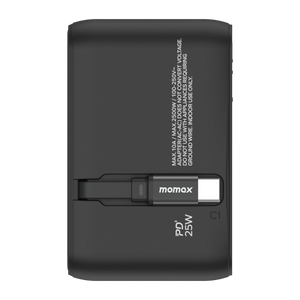 Momax World 25W GaN AC Travel Adaptor With cable - Black
