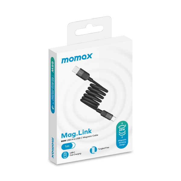 Momax Mag.Link Magnetic USB-A to USB-C cable 66w - Black