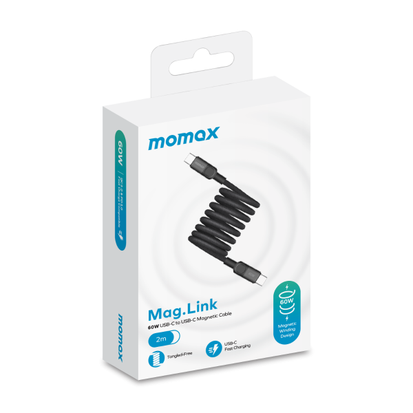 Momax Mag.Link Magnetic USB-C to USB-C cable 60w 2M - Black
