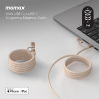 Momax Mag.Link Duo Magnetic USB-C to USB-C & Lightning Cable 60W - 1m
