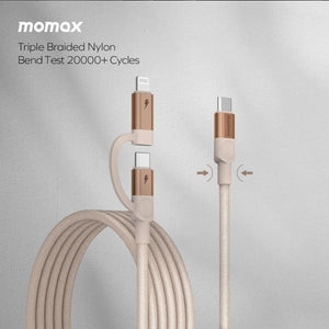 Momax Mag.Link Duo Magnetic USB-C to USB-C & Lightning Cable 60W - 1m