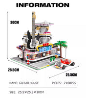 MOULD KING 16002 Novatown Guitar Shop with light 2168 pcs Building Block Brick
