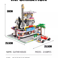 MOULD KING 16002 Novatown Guitar Shop with light 2168 pcs Building Block Brick